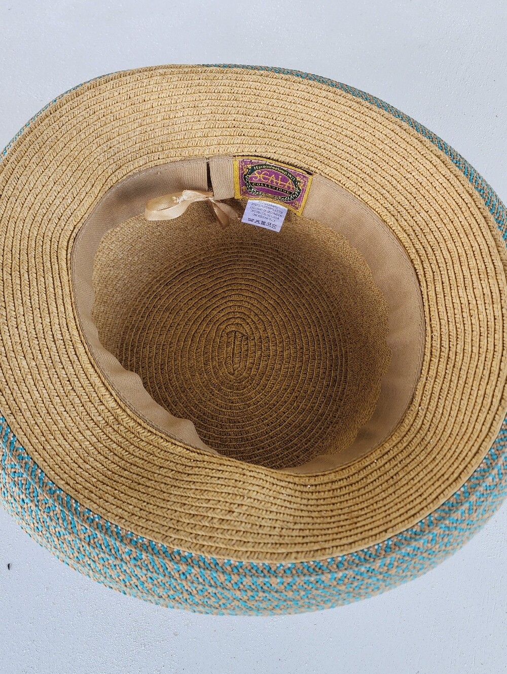 Scala Tan Straw Hat with Turquoise Blue Accent - Picture 4 of 6